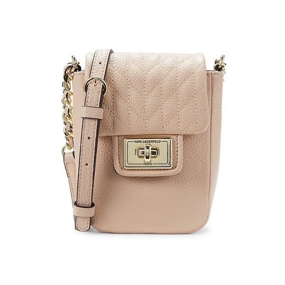 Karl Lagerfeld Agyness Paris Leather Blush Crossbody Bag in Shell - Picture 3 of 10